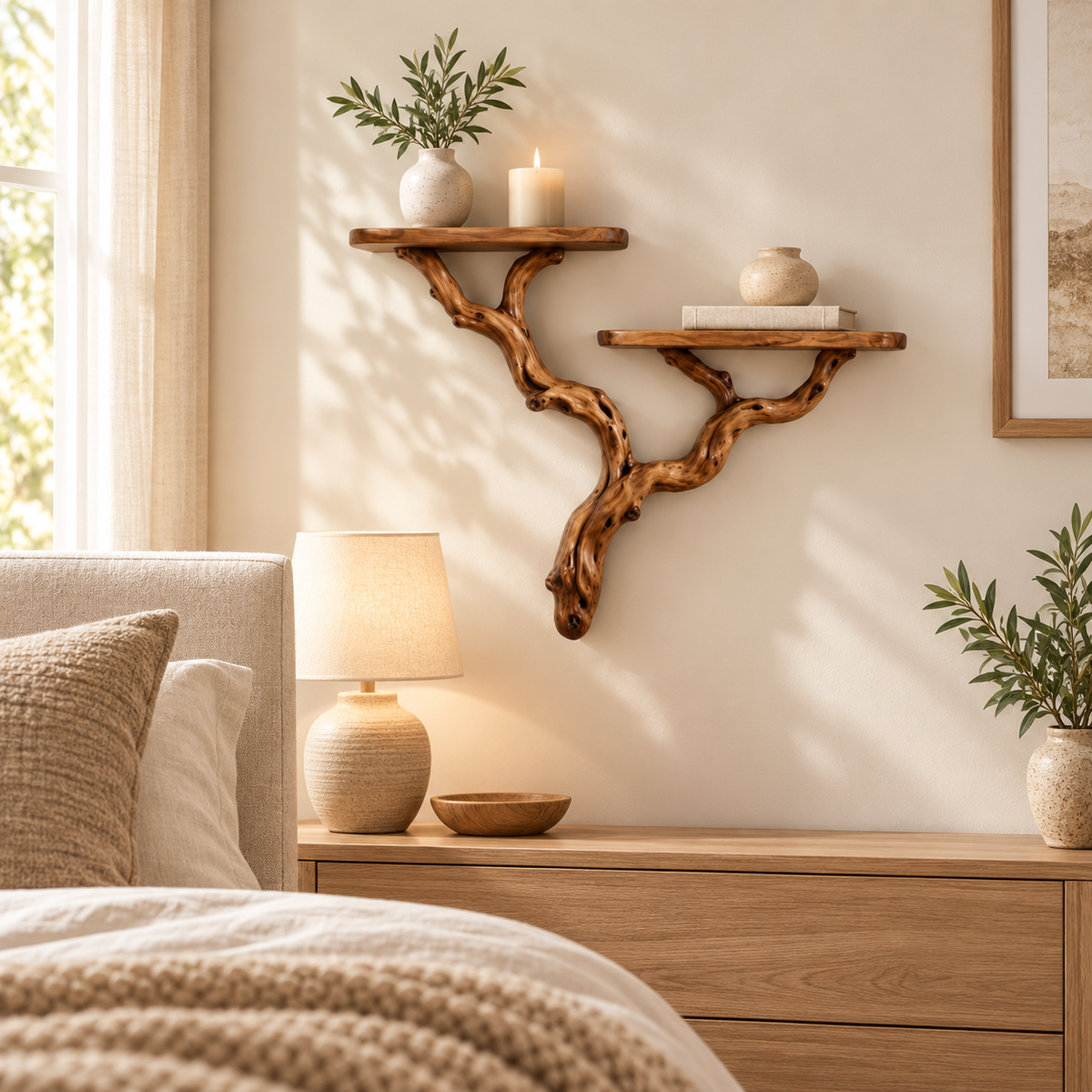 Minimalist Driftwood Branch Floating Shelf