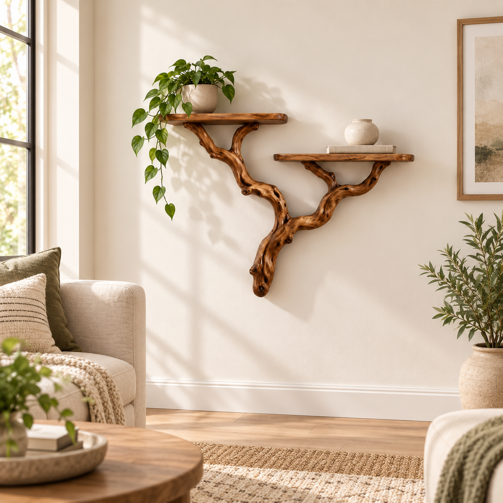 Minimalist Driftwood Branch Floating Shelf