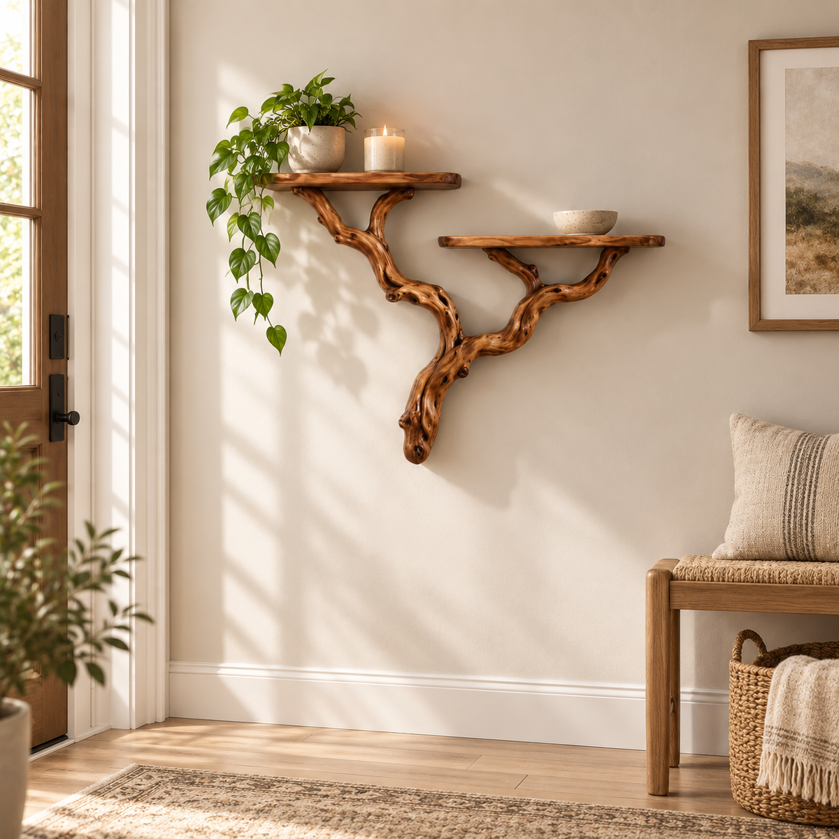 Minimalist Driftwood Branch Floating Shelf