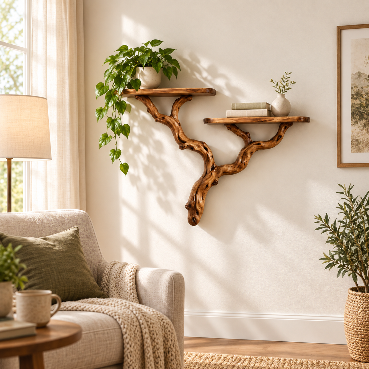 Minimalist Driftwood Branch Floating Shelf