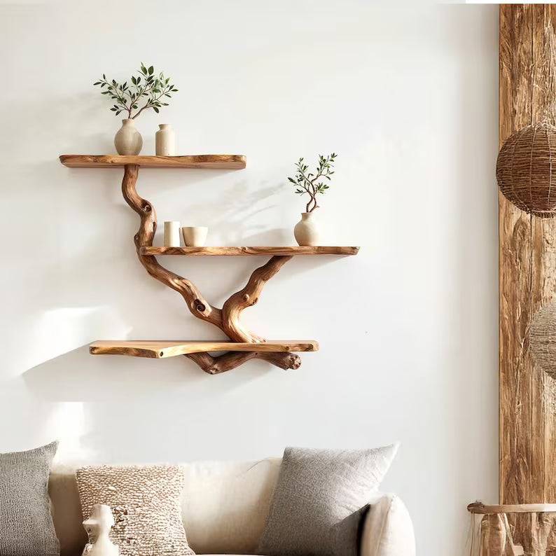 Natural Branch Floating Shelf – Live Edge Wood Wall Shelf