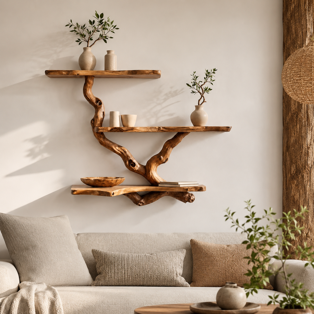 Natural Branch Floating Shelf – Live Edge Wood Wall Shelf