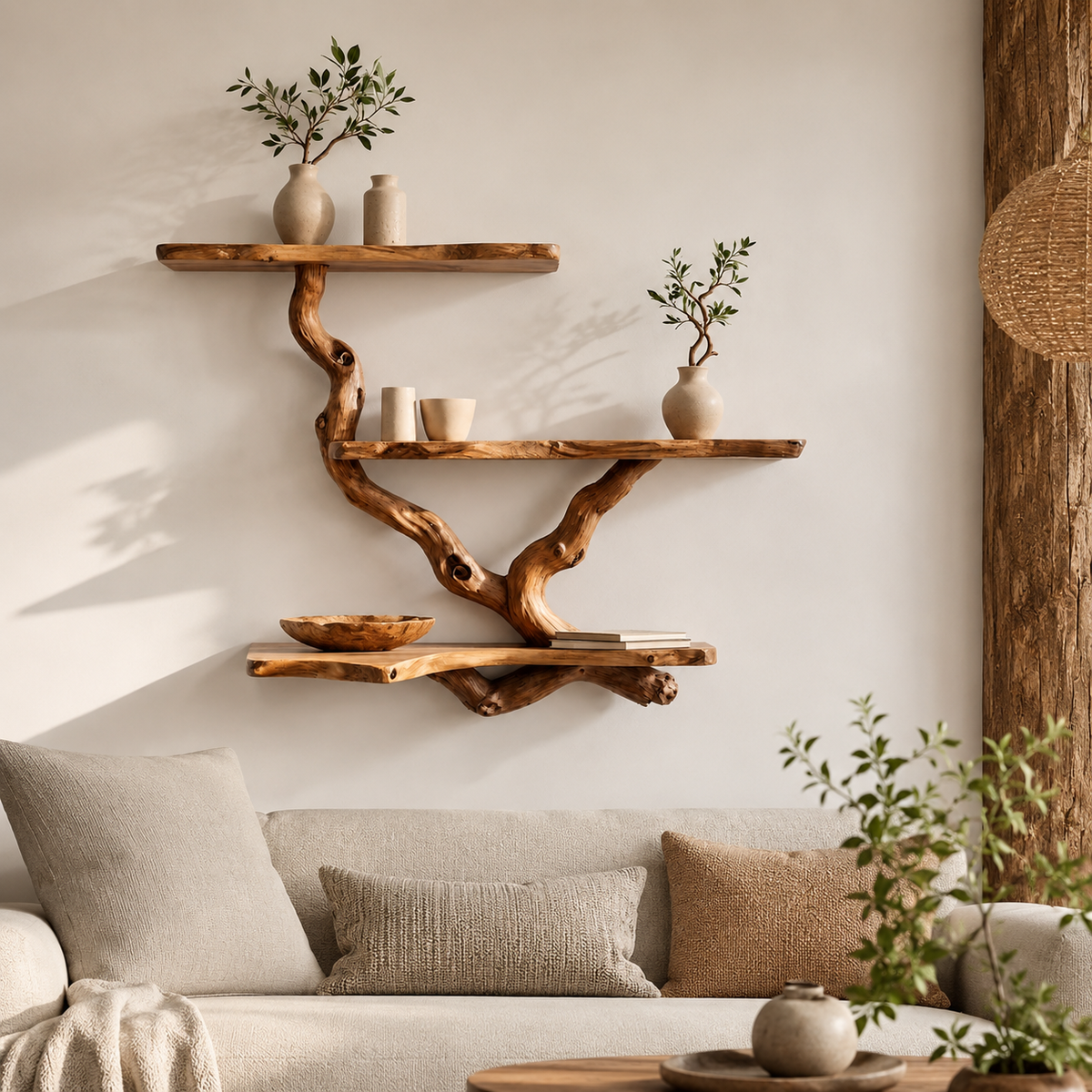 Natural Branch Floating Shelf – Live Edge Wood Wall Shelf
