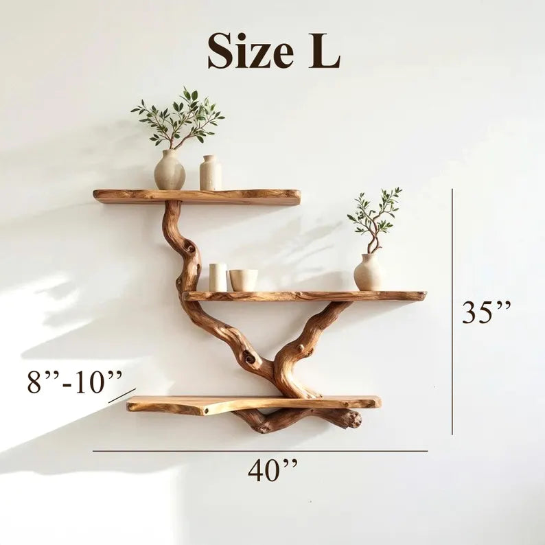 Natural Branch Floating Shelf – Live Edge Wood Wall Shelf