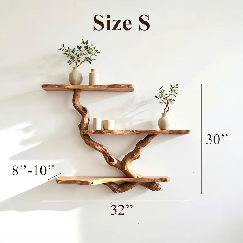 Natural Branch Floating Shelf – Live Edge Wood Wall Shelf