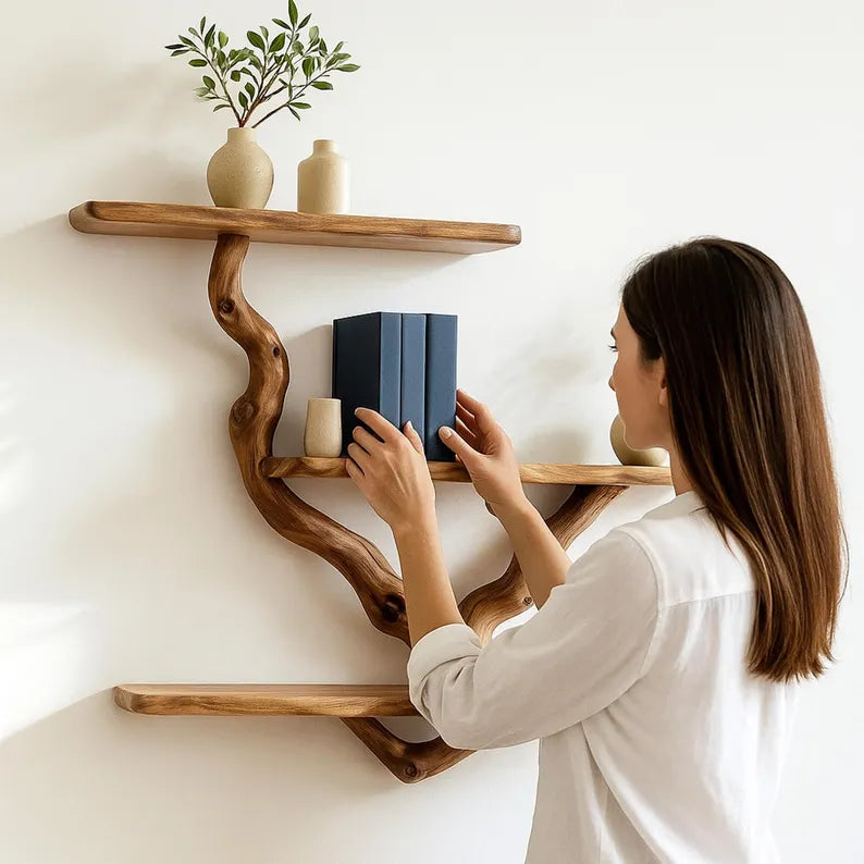 Natural Branch Floating Shelf – Live Edge Wood Wall Shelf