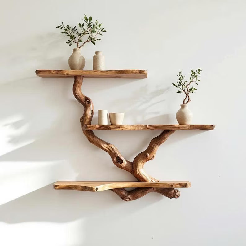 Natural Branch Floating Shelf – Live Edge Wood Wall Shelf