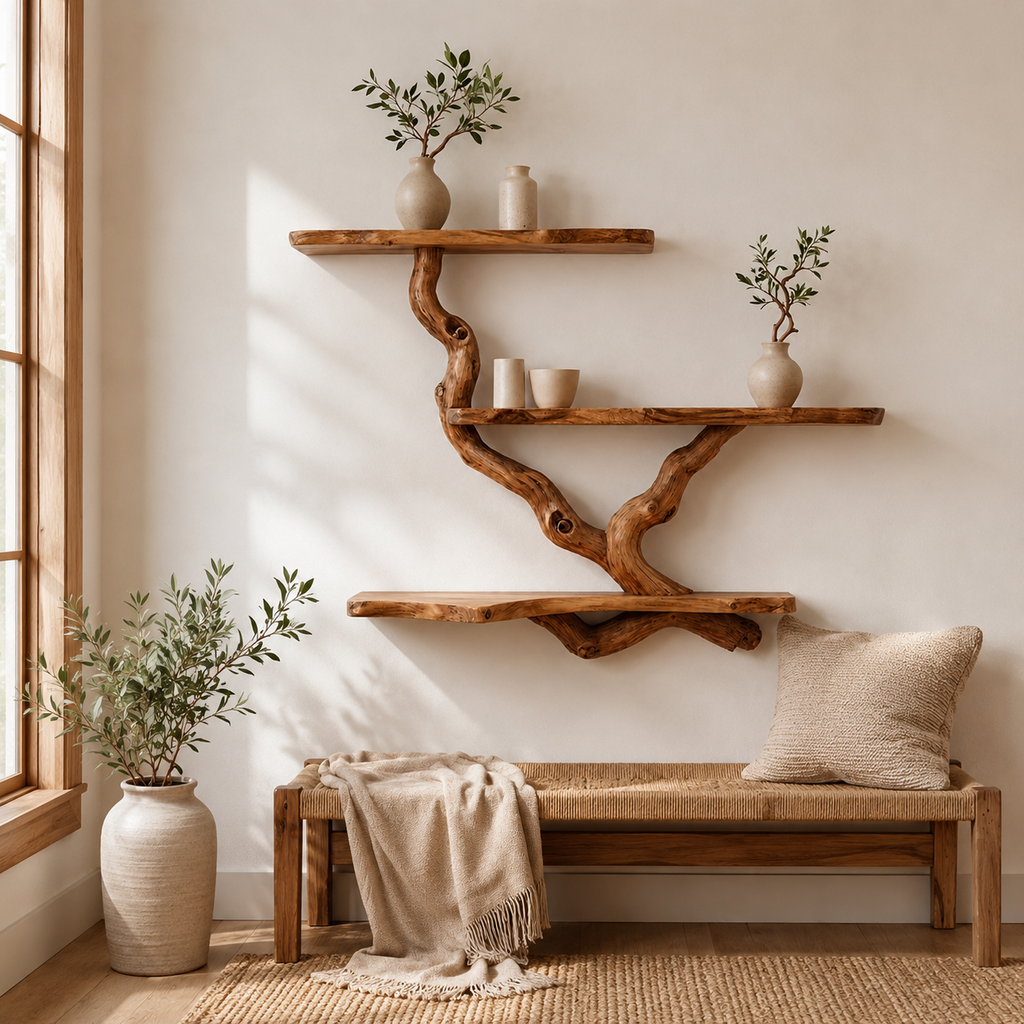 Natural Branch Floating Shelf – Live Edge Wood Wall Shelf