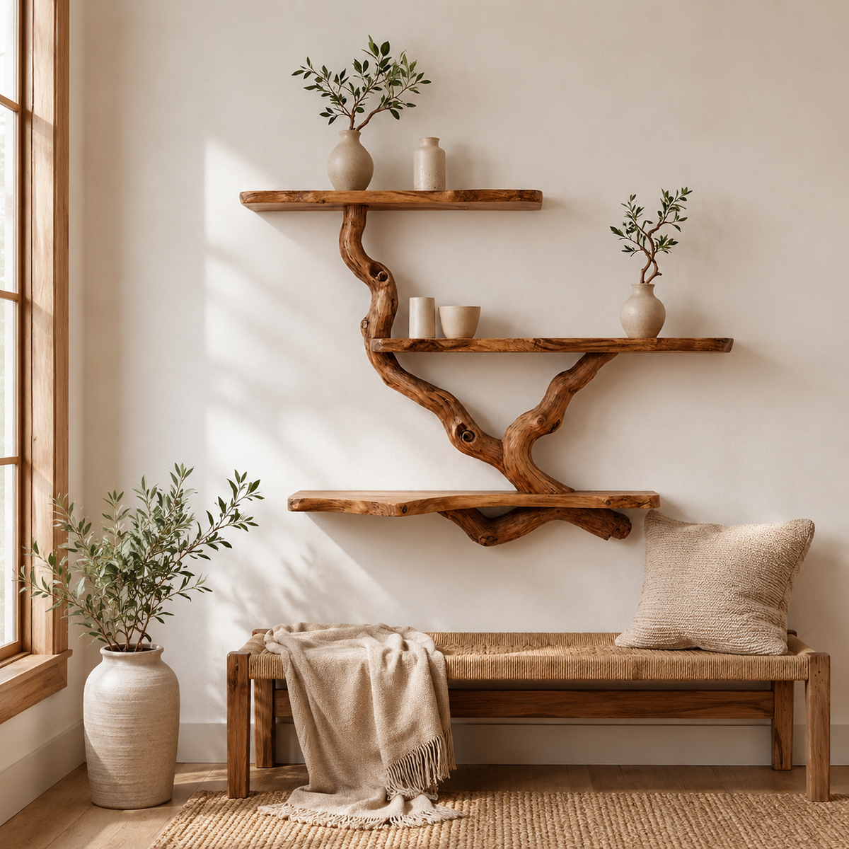 Natural Branch Floating Shelf – Live Edge Wood Wall Shelf