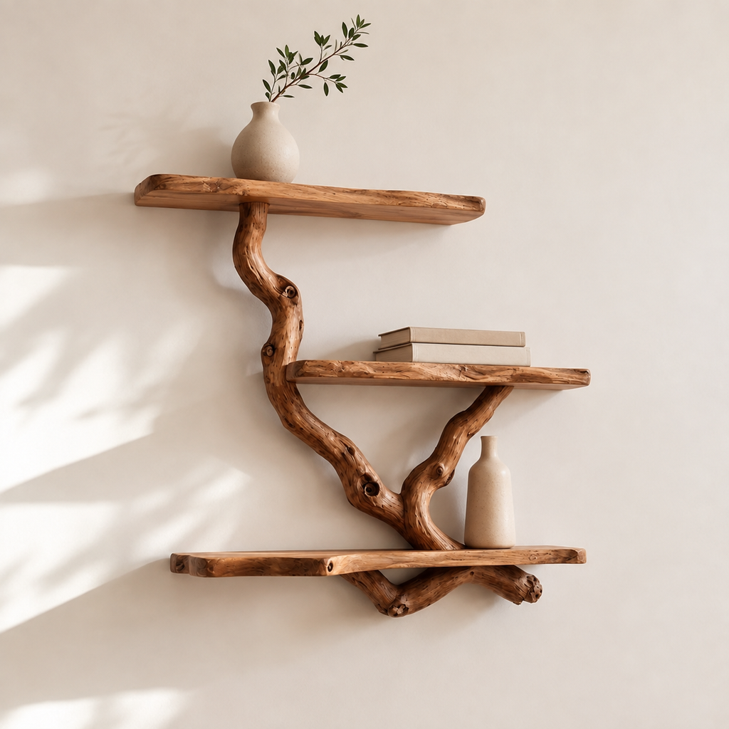 Natural Branch Floating Shelf – Live Edge Wood Wall Shelf