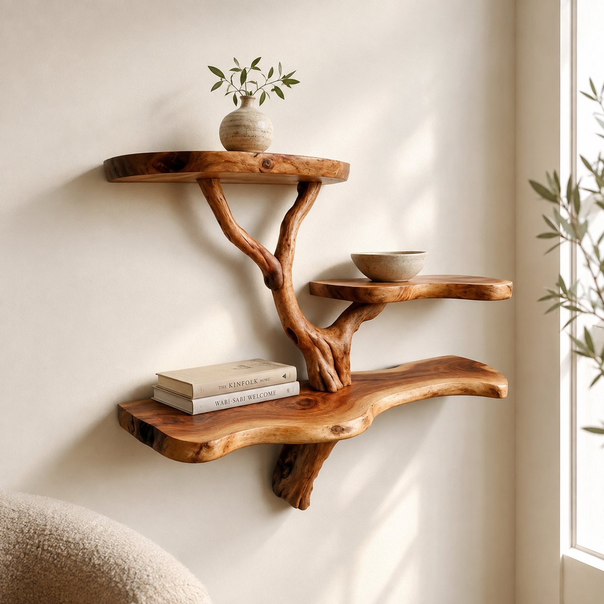Natural Driftwood Floating Shelf – Live Edge Tree Branch Shelf