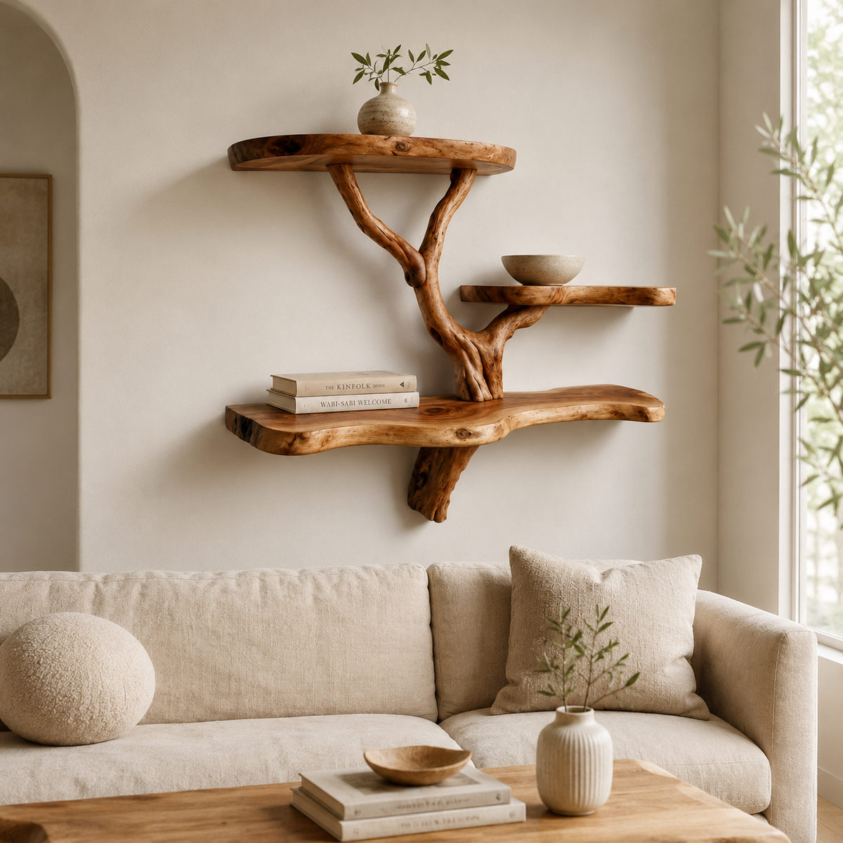 Natural Driftwood Floating Shelf – Live Edge Tree Branch Shelf