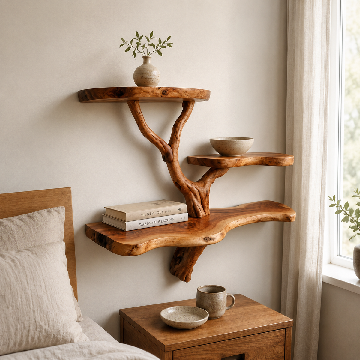 Natural Driftwood Floating Shelf – Live Edge Tree Branch Shelf