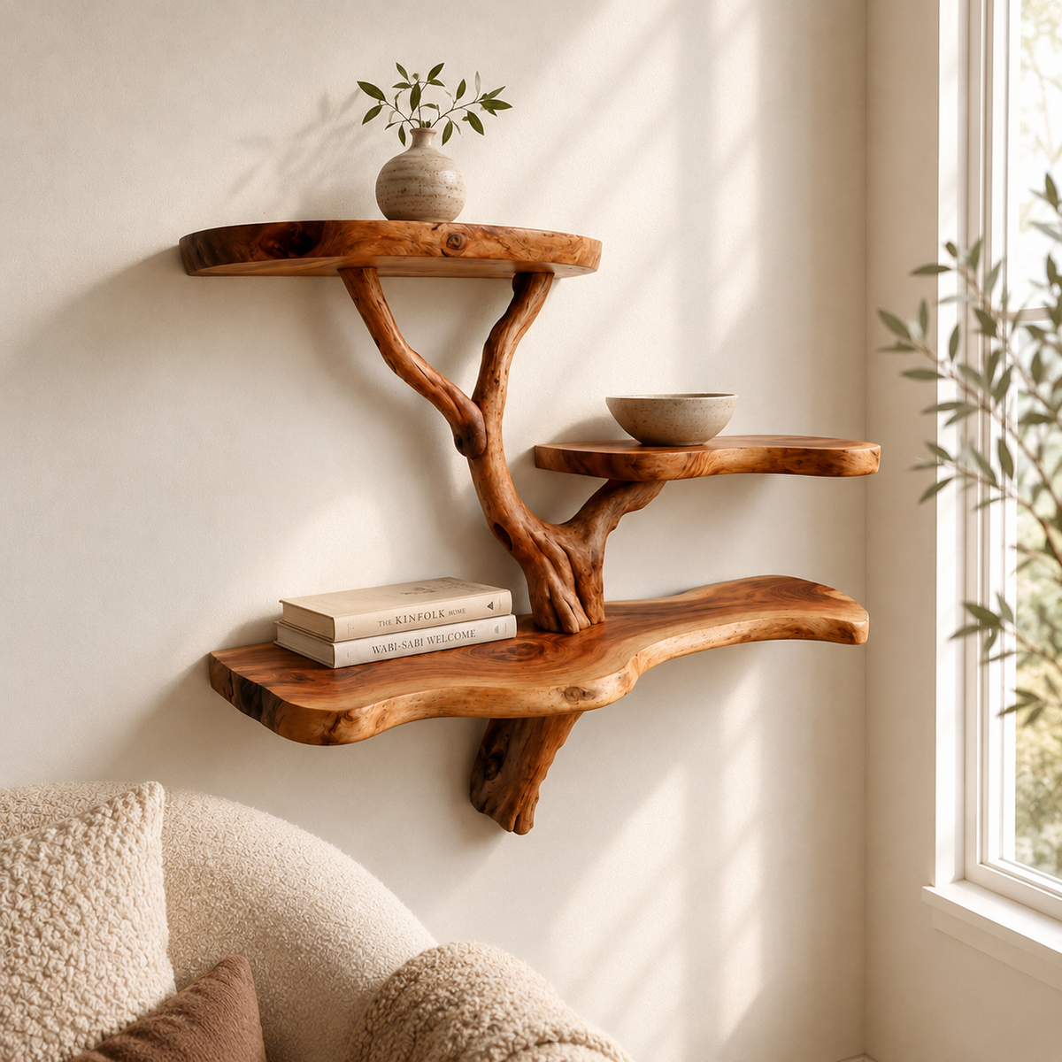 Natural Driftwood Floating Shelf – Live Edge Tree Branch Shelf