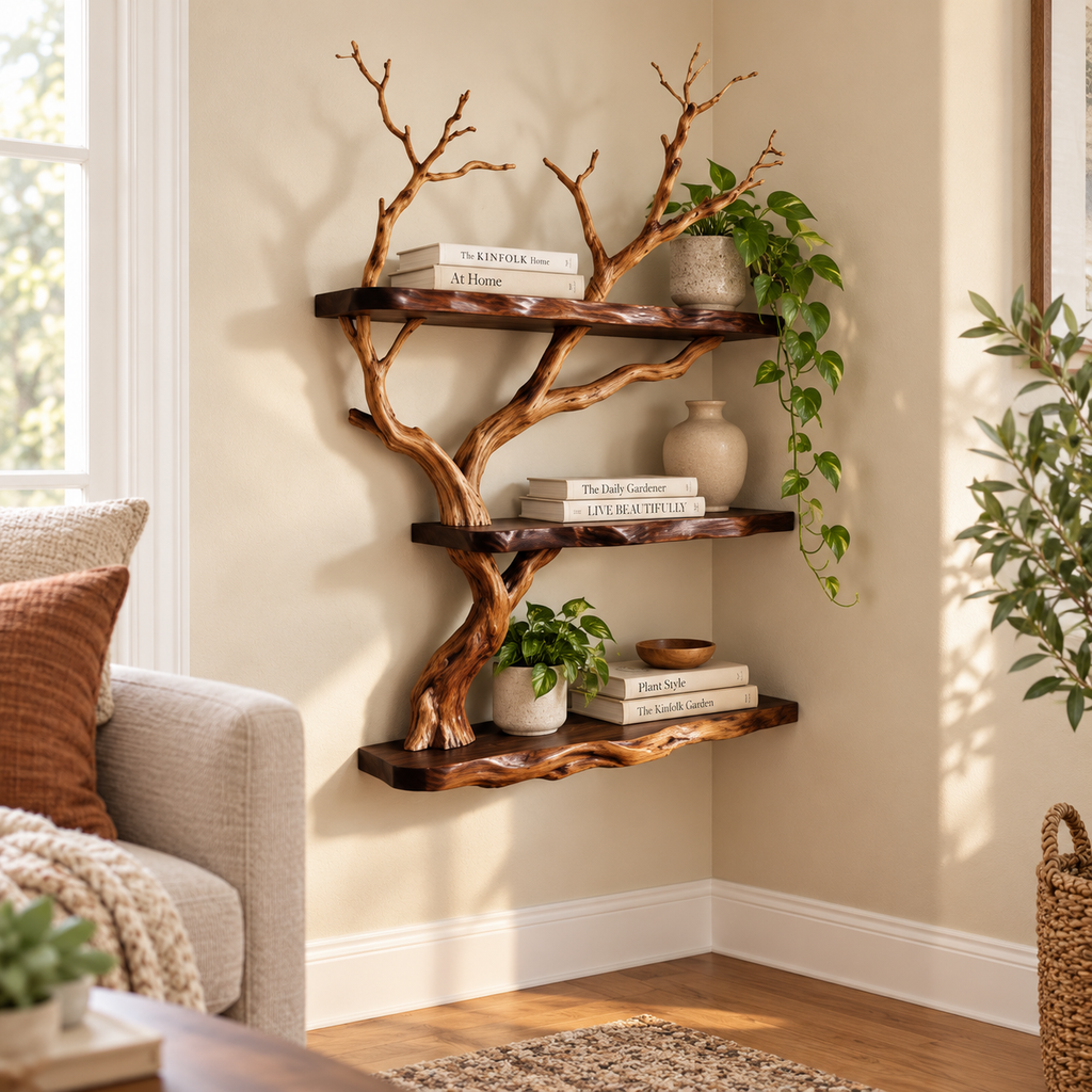 Rustic Driftwood Corner Wall Shelf