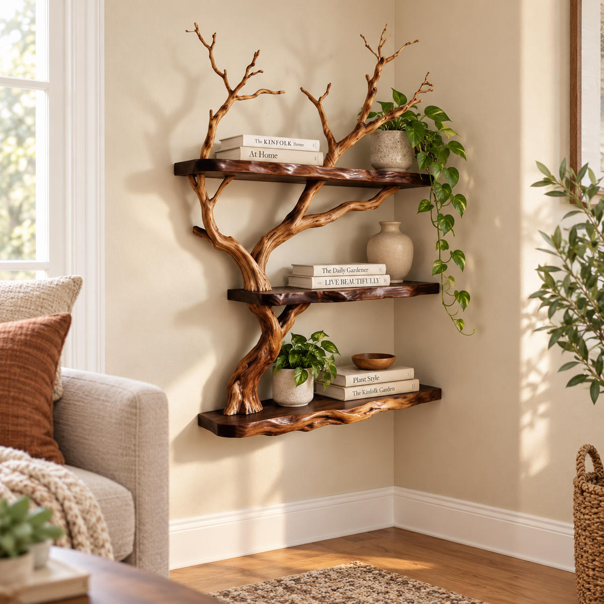 Rustic Driftwood Corner Wall Shelf