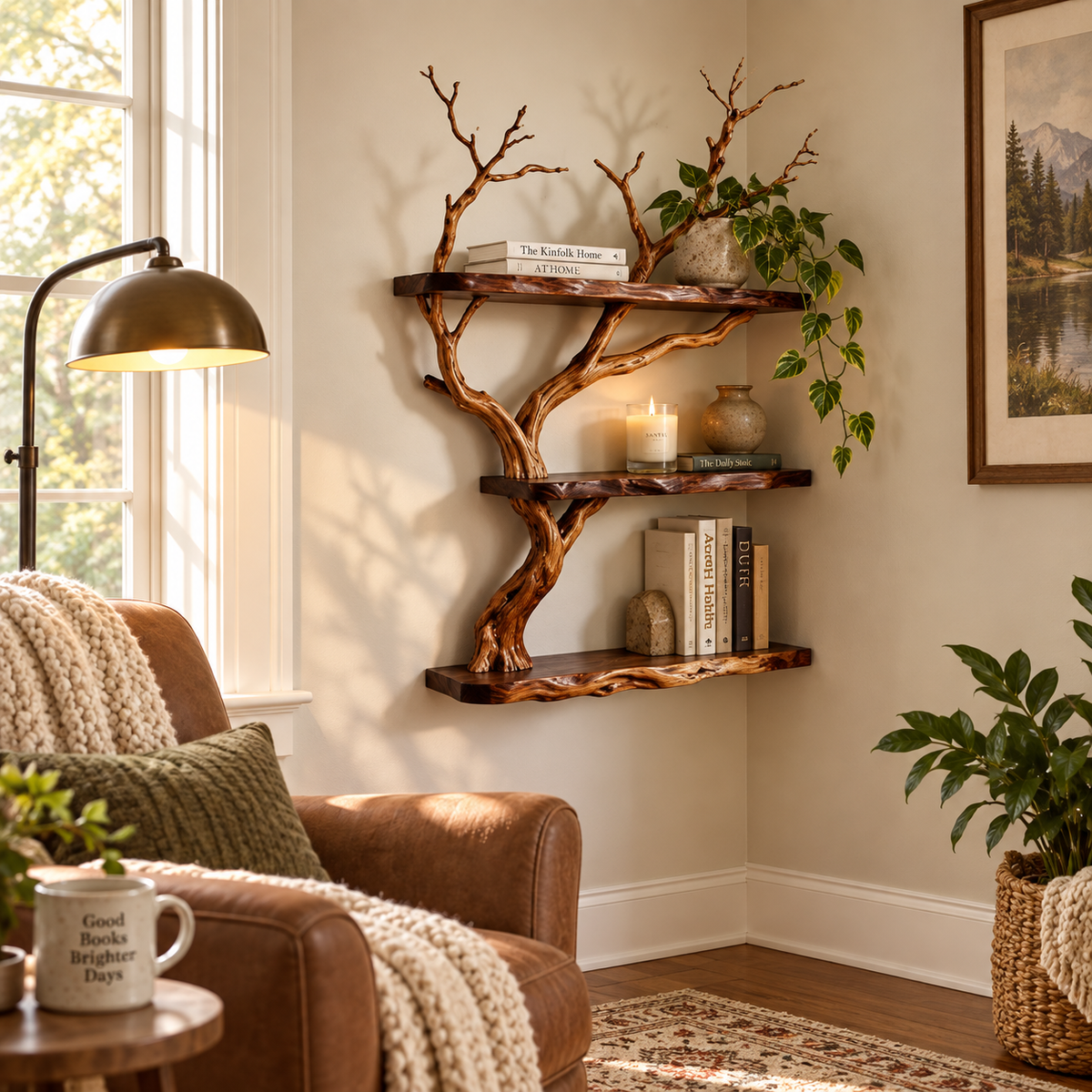 Rustic Driftwood Corner Wall Shelf