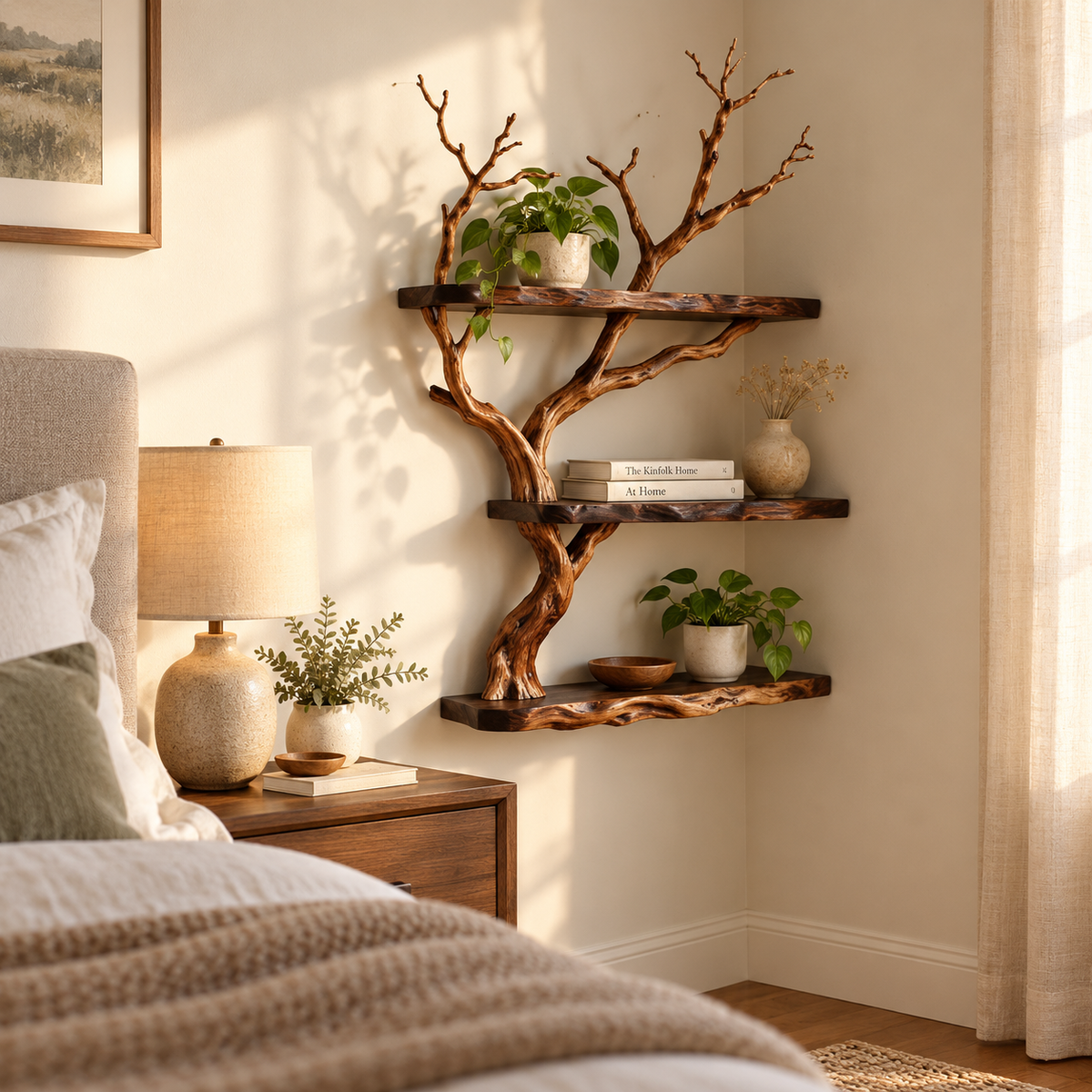 Rustic Driftwood Corner Wall Shelf