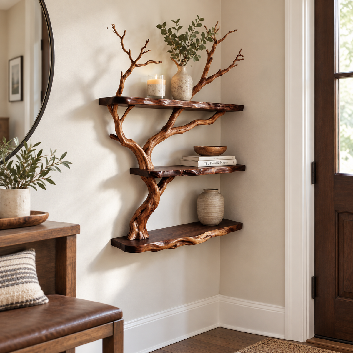 Rustic Driftwood Corner Wall Shelf