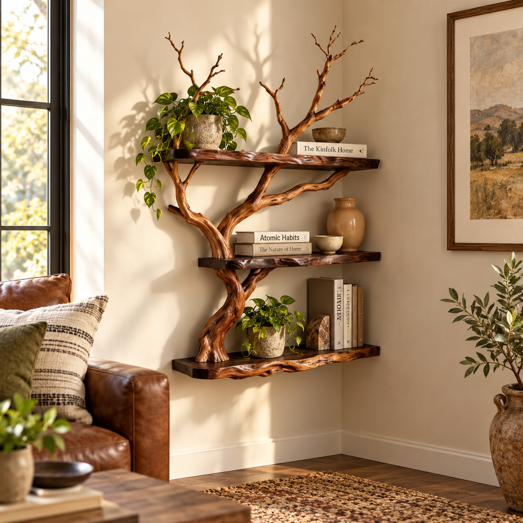 Rustic Driftwood Corner Wall Shelf