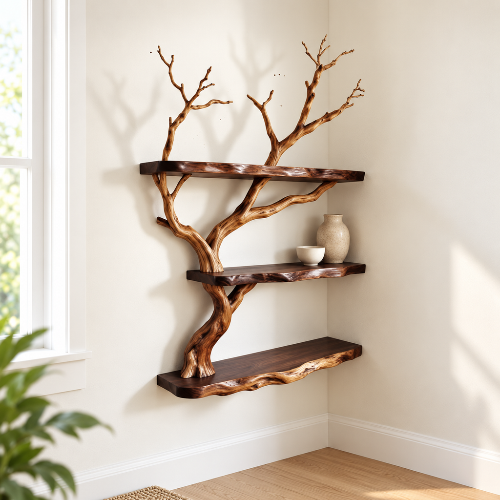 Rustic Driftwood Corner Wall Shelf