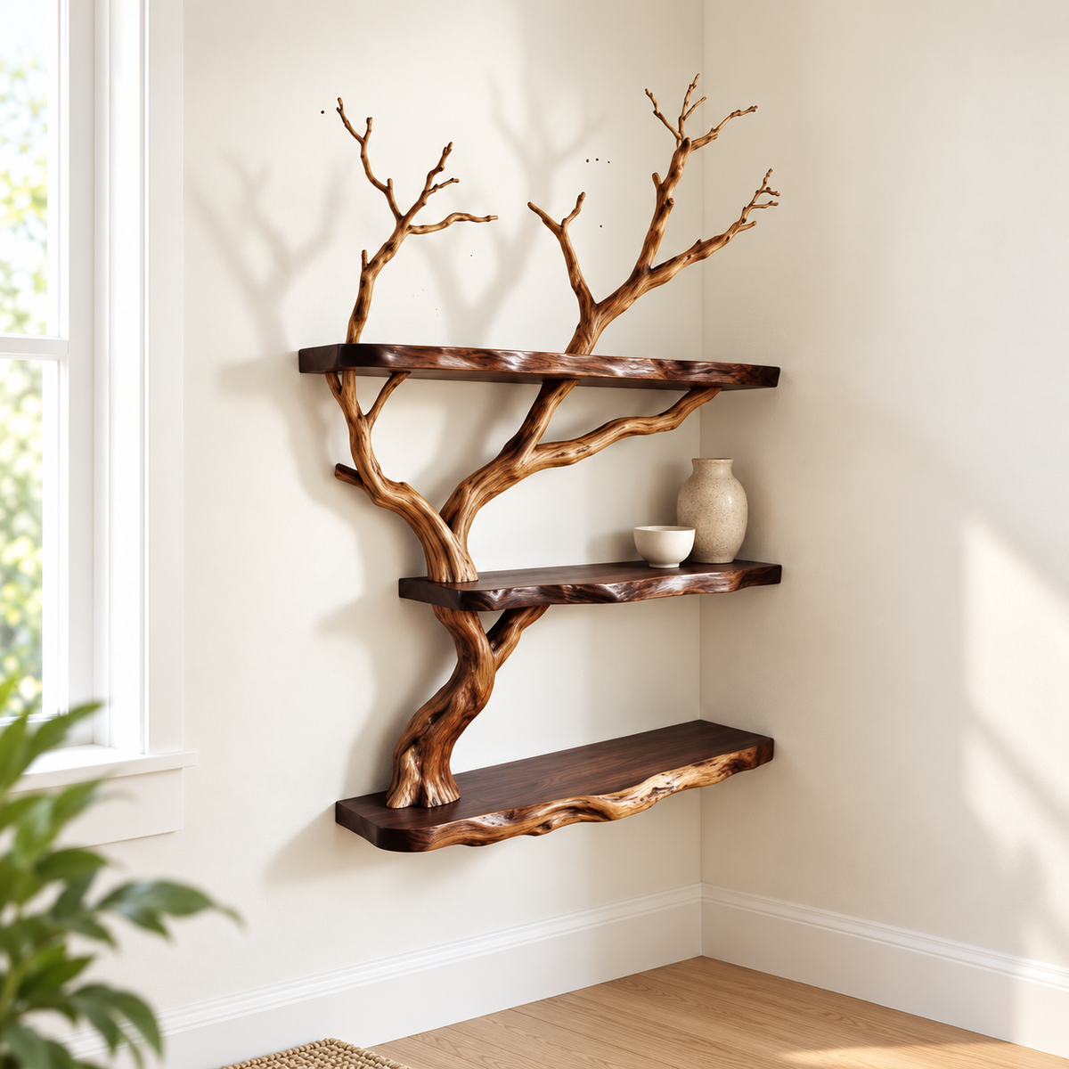 Rustic Driftwood Corner Wall Shelf
