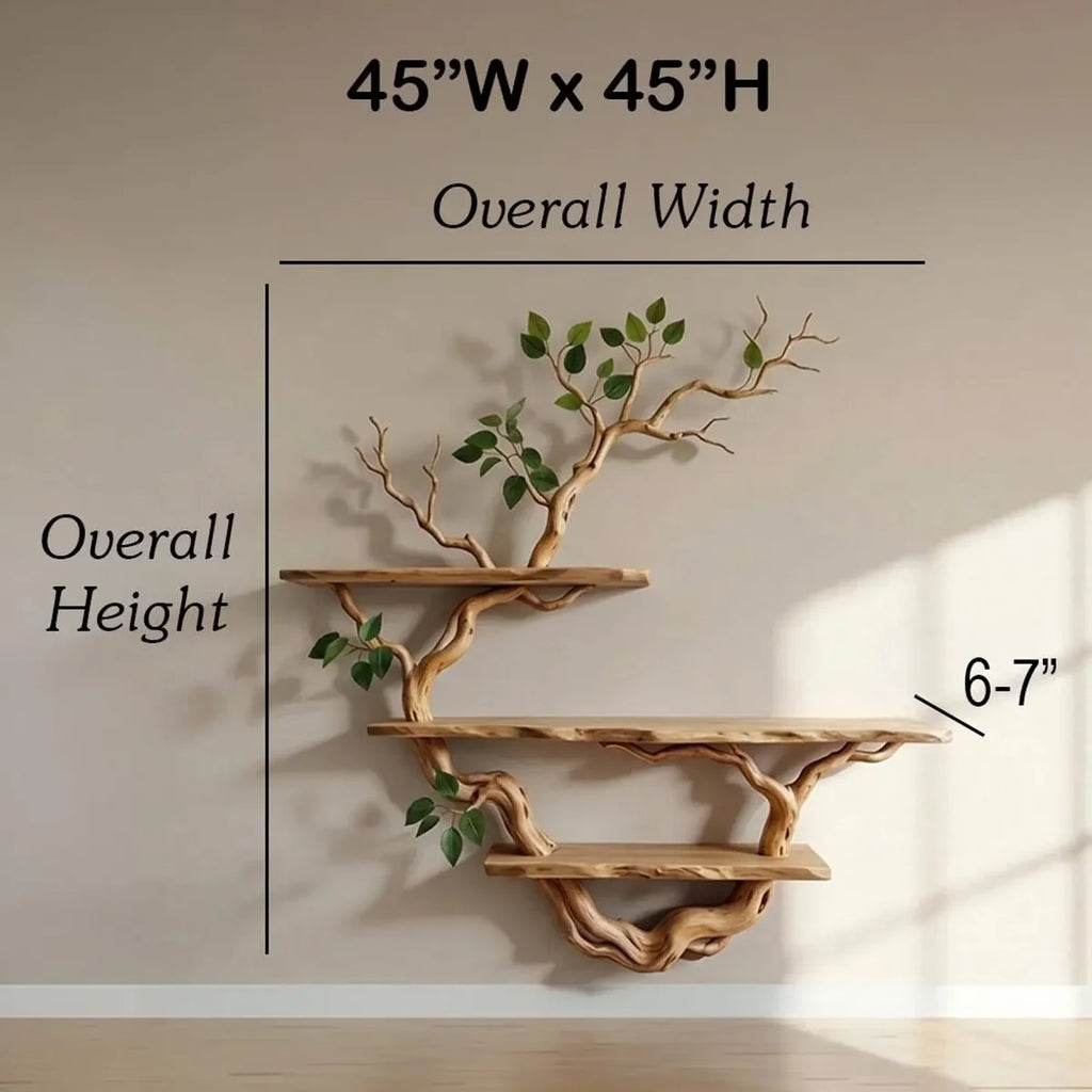 Rustic Tree Branch Bookshelf – Natural Wood Wall Shelf