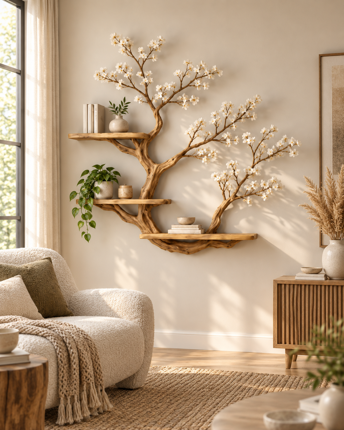 Sculptural Double-Tree Wall Bookshelf