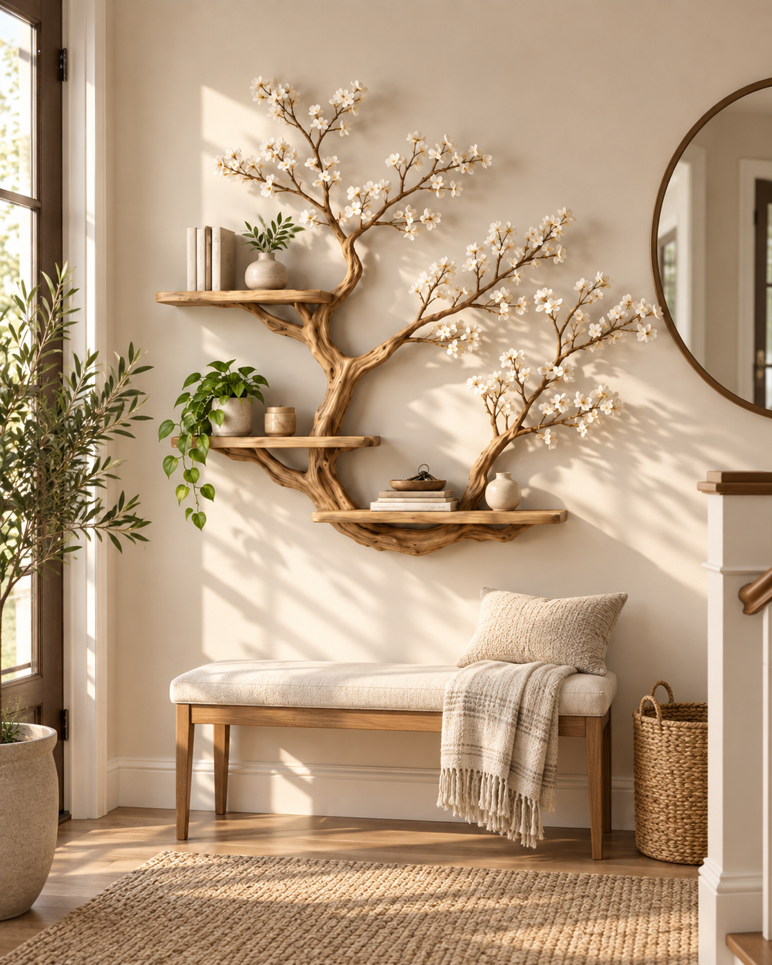 Sculptural Double-Tree Wall Bookshelf
