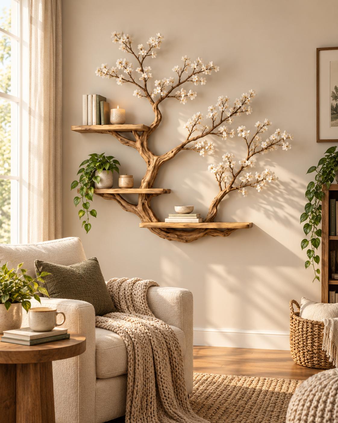 Sculptural Double-Tree Wall Bookshelf