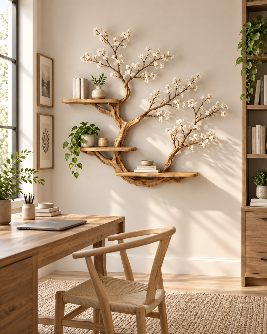 Sculptural Double-Tree Wall Bookshelf