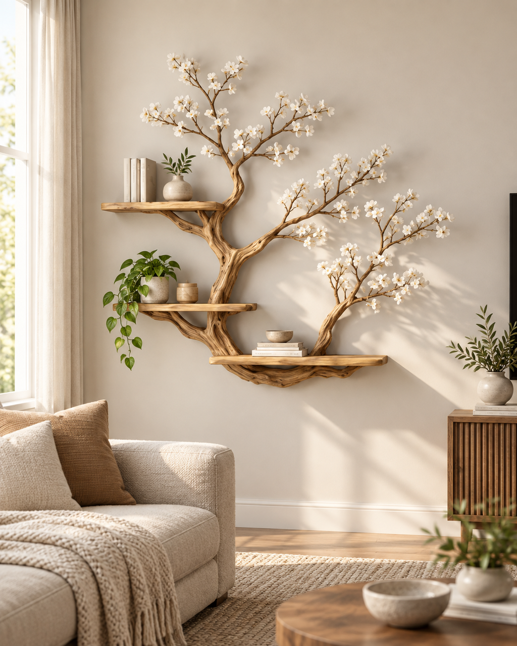 Sculptural Double-Tree Wall Bookshelf