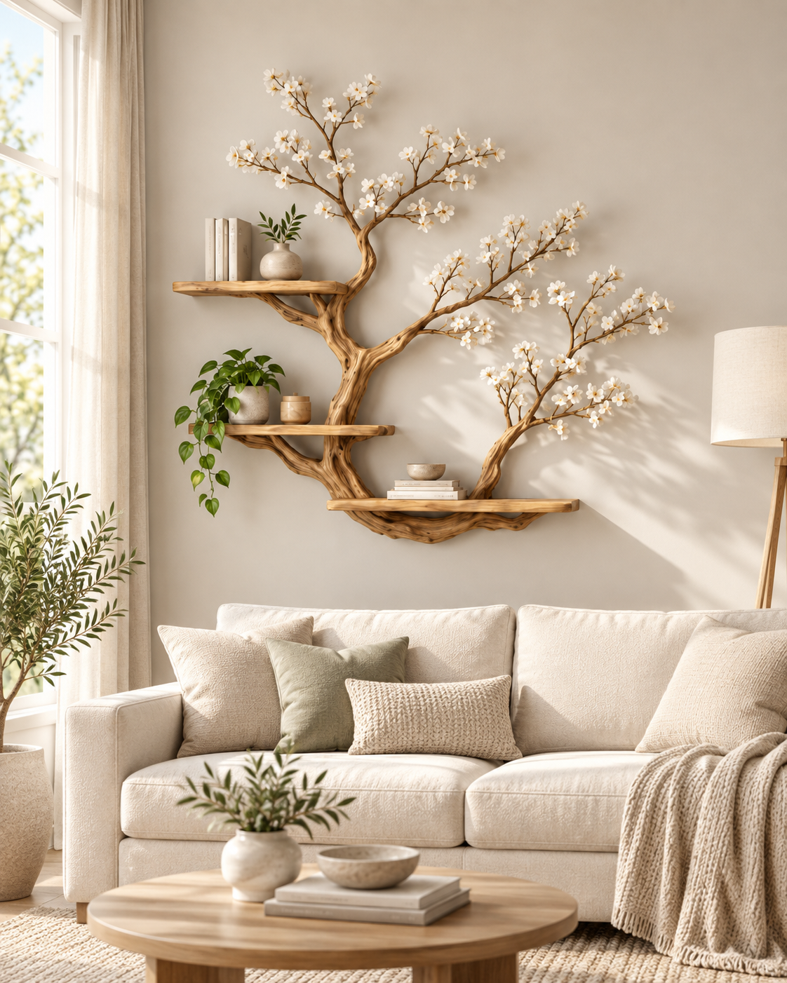 Sculptural Double-Tree Wall Bookshelf