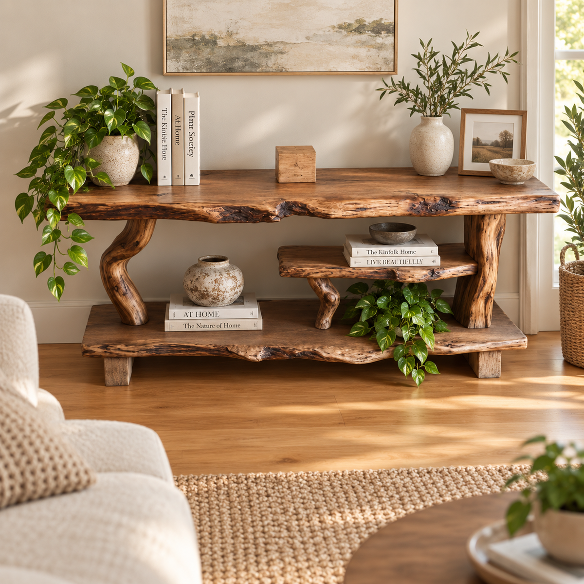 Sculptural Driftwood Bedside Shelf and Plant Stand