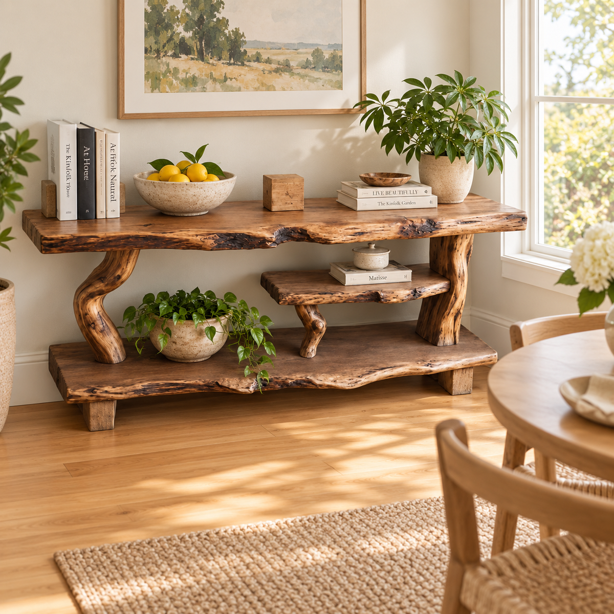 Sculptural Driftwood Bedside Shelf and Plant Stand