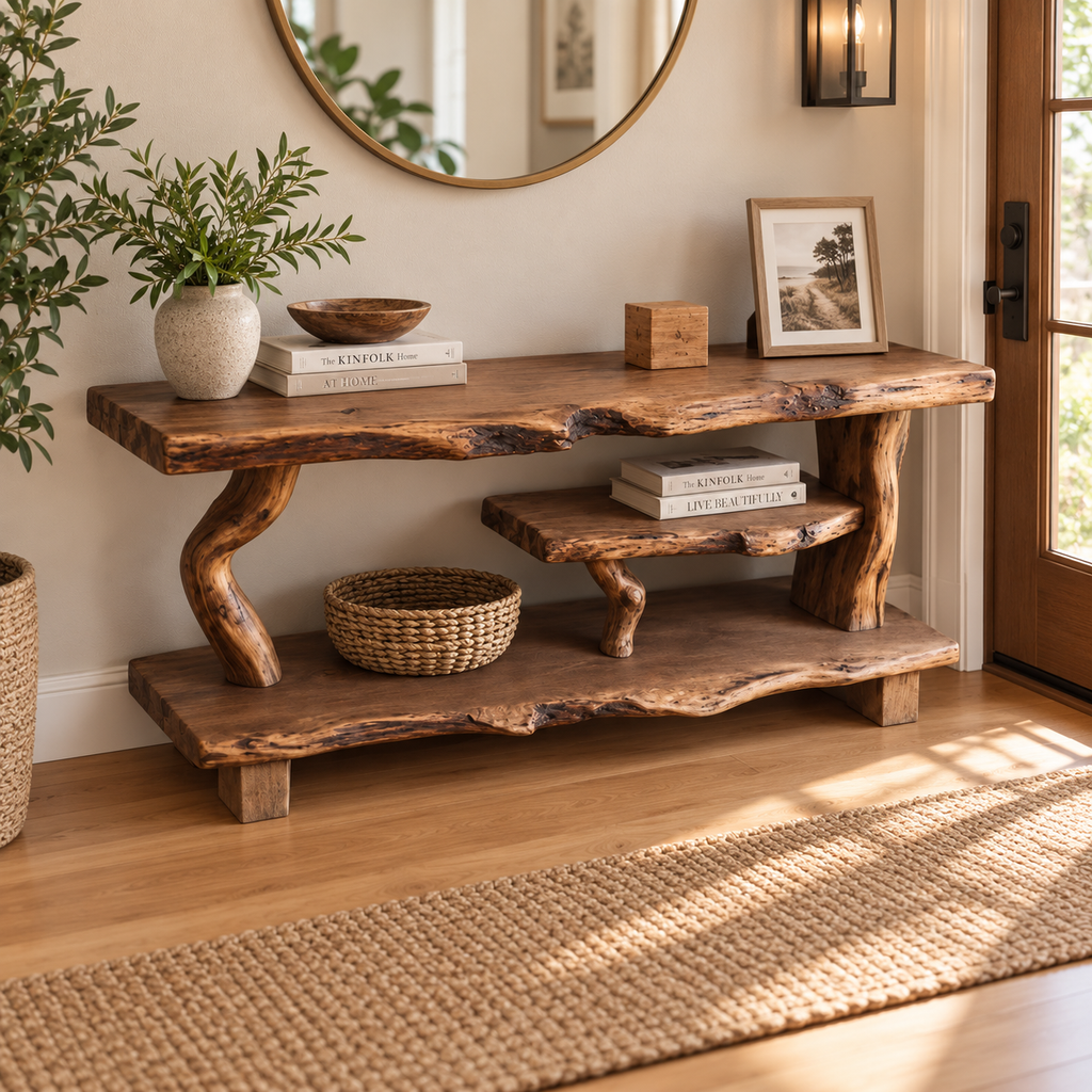 Sculptural Driftwood Bedside Shelf and Plant Stand