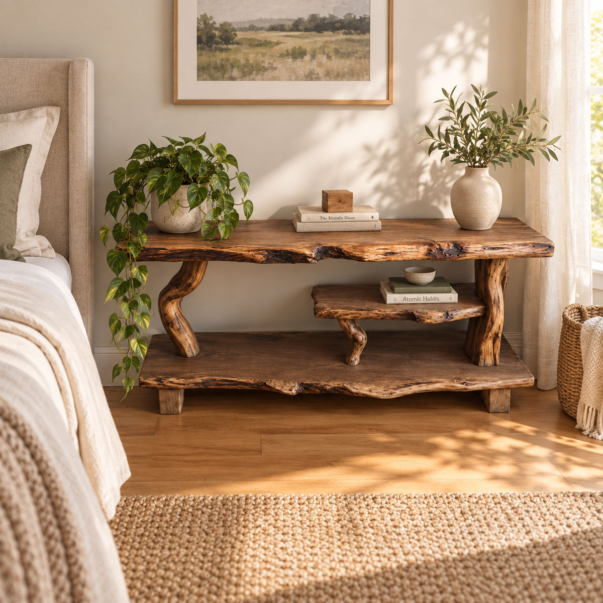 Sculptural Driftwood Bedside Shelf and Plant Stand