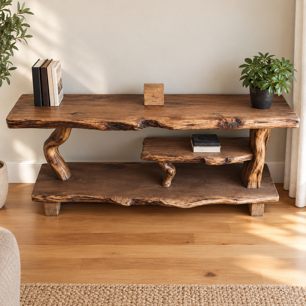 Sculptural Driftwood Bedside Shelf and Plant Stand