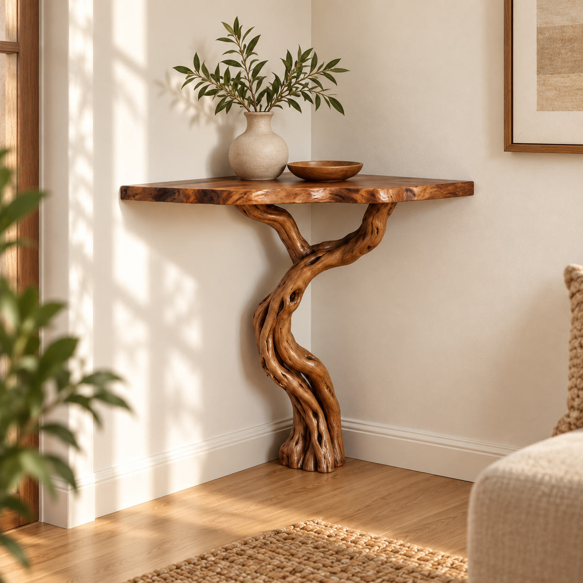 Sculptural Driftwood Corner Console Table