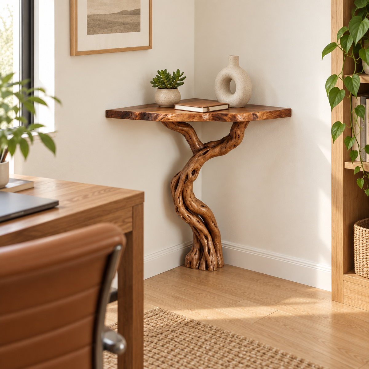 Sculptural Driftwood Corner Console Table