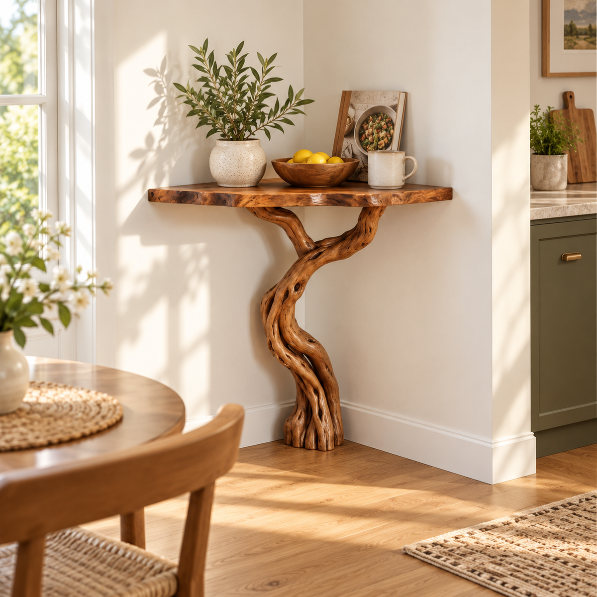 Sculptural Driftwood Corner Console Table