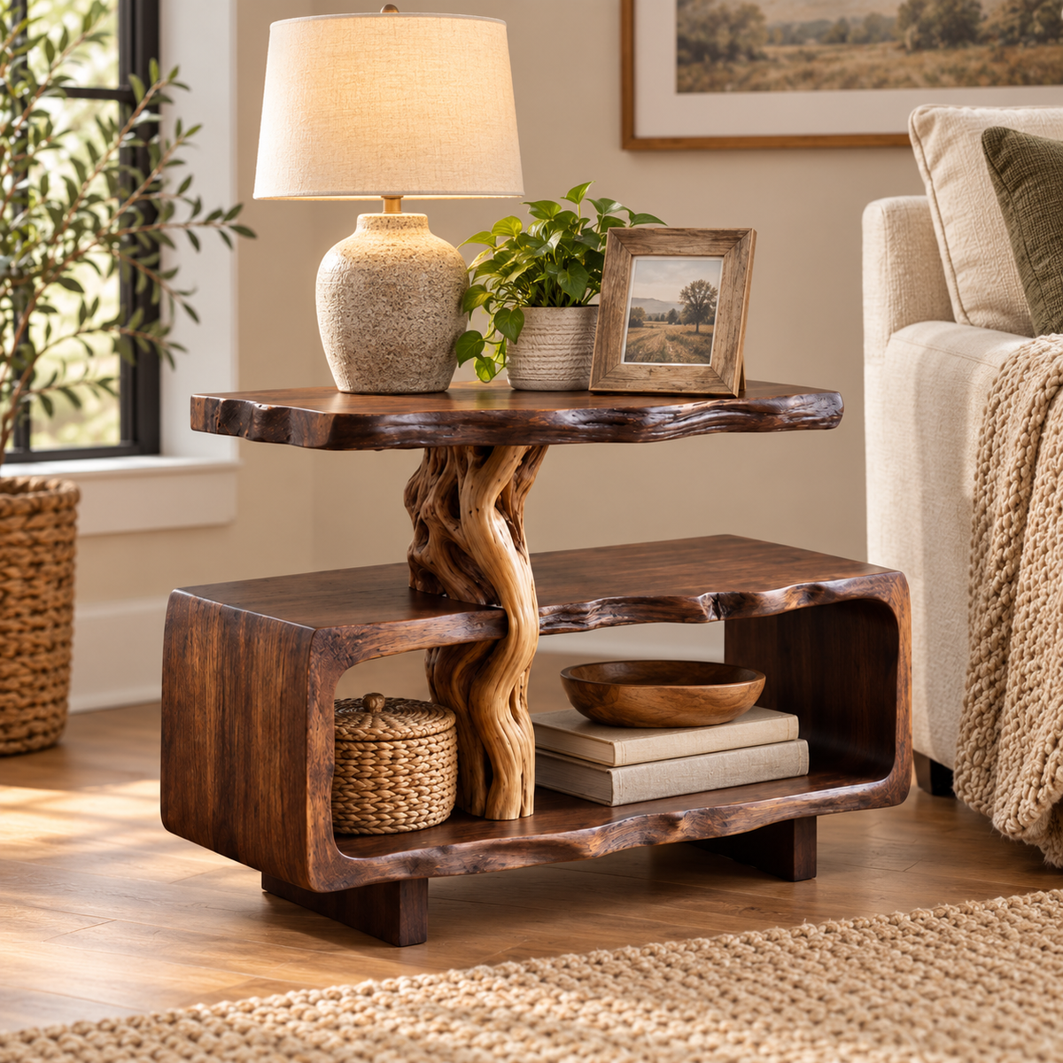 Sculptural Driftwood Corner Side Table