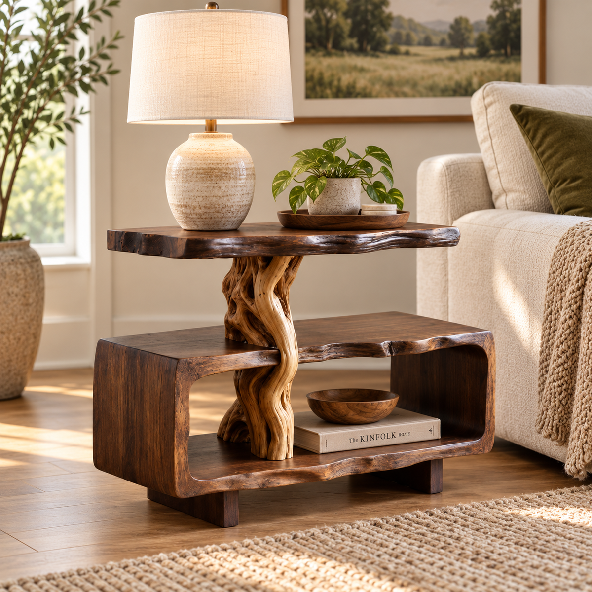 Sculptural Driftwood Corner Side Table