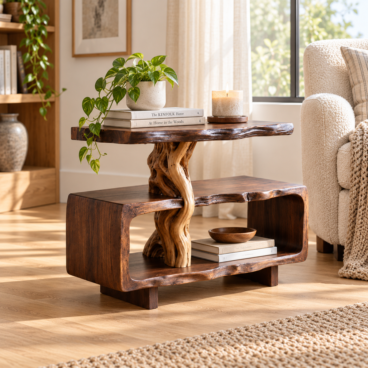 Sculptural Driftwood Corner Side Table