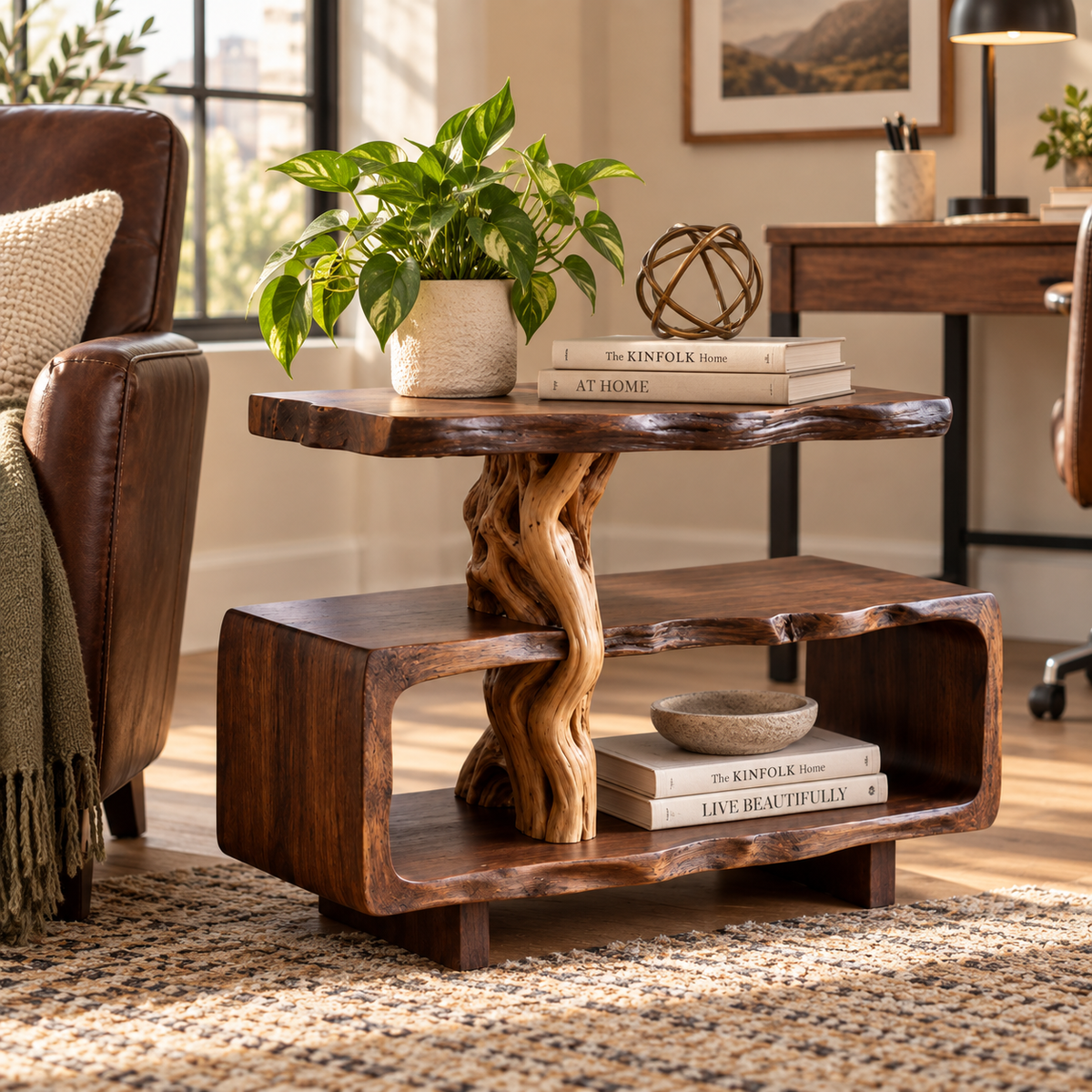 Sculptural Driftwood Corner Side Table