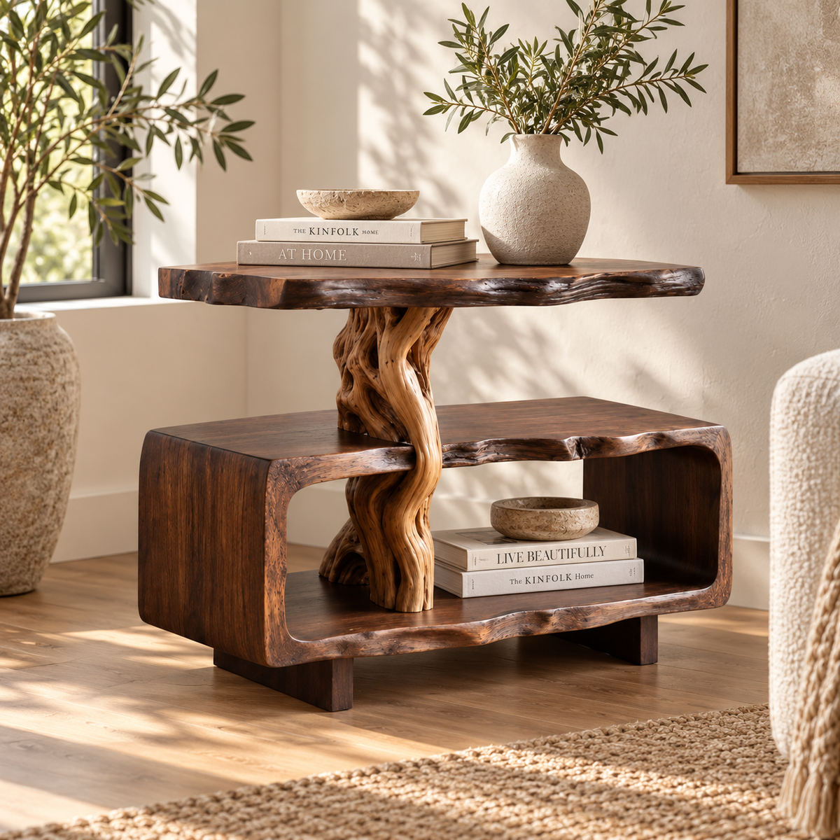 Sculptural Driftwood Corner Side Table