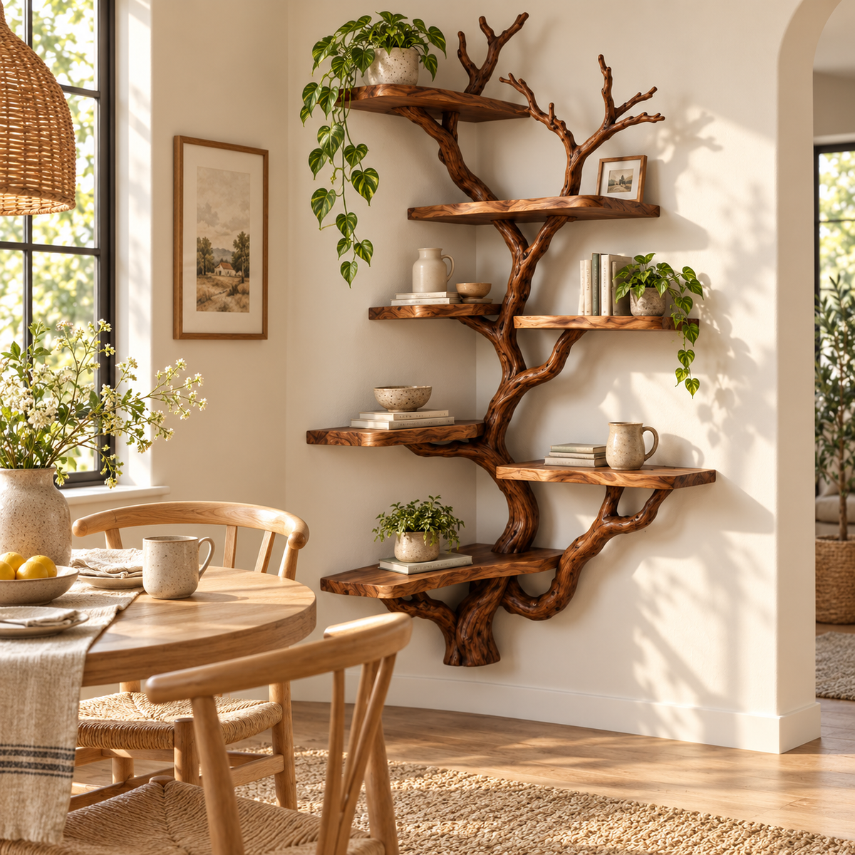 Tall Driftwood Corner Tree Bookshelf