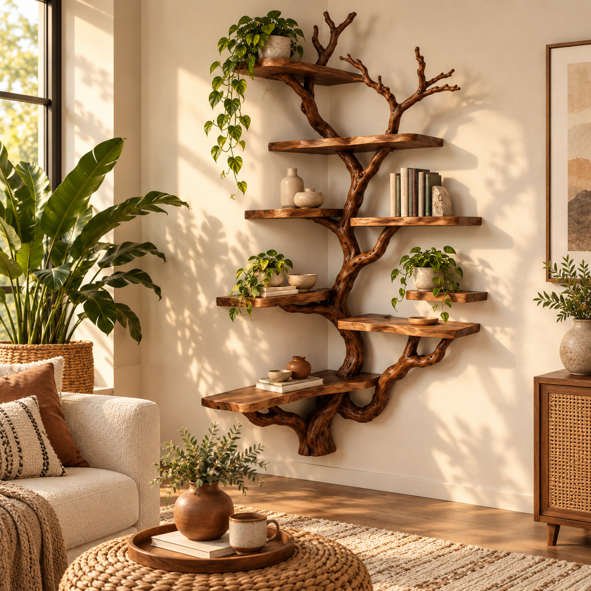 Tall Driftwood Corner Tree Bookshelf