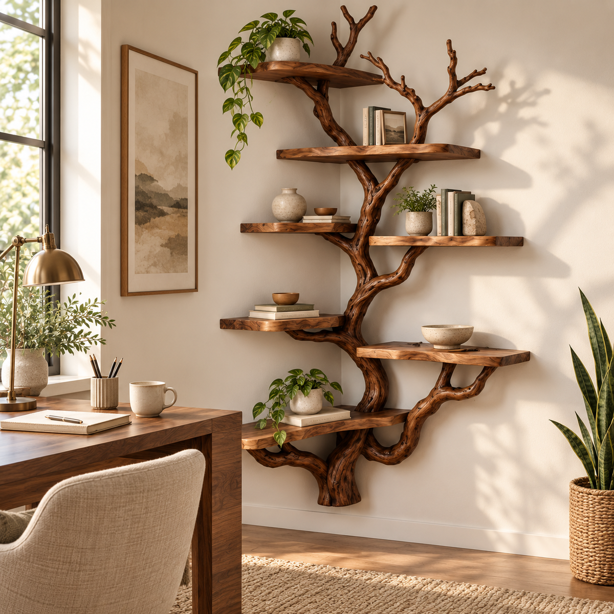 Tall Driftwood Corner Tree Bookshelf