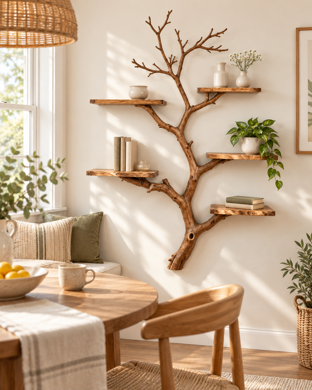 Tall Driftwood Tree Wall Display Shelf